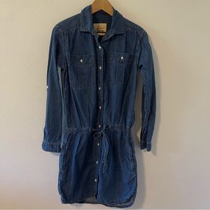 Levi’s Chambray Western Shirt Dress Cinch Tie Waist Coastal Cowgirl Beachy-XS
